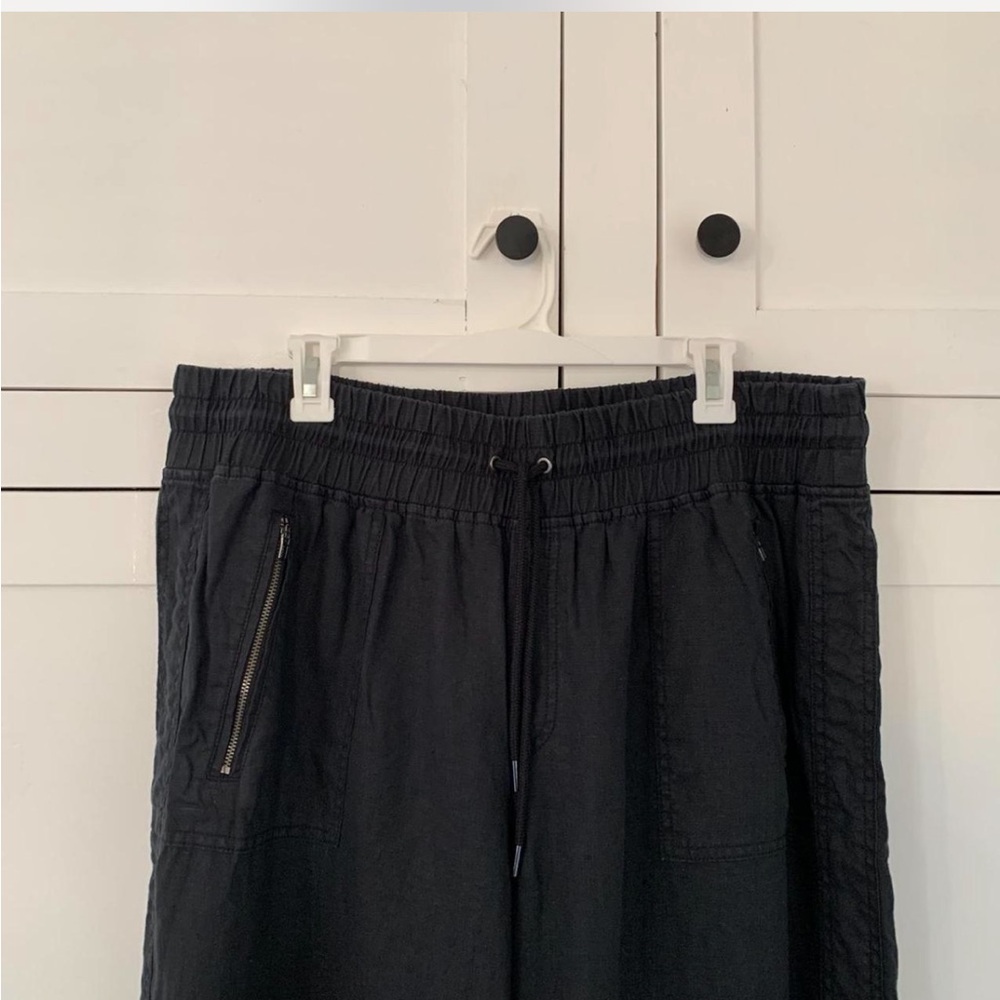 Athleta Black Linen High Waist Stright Zipper Pocket Pants Size 18 - Picture 8 of 8